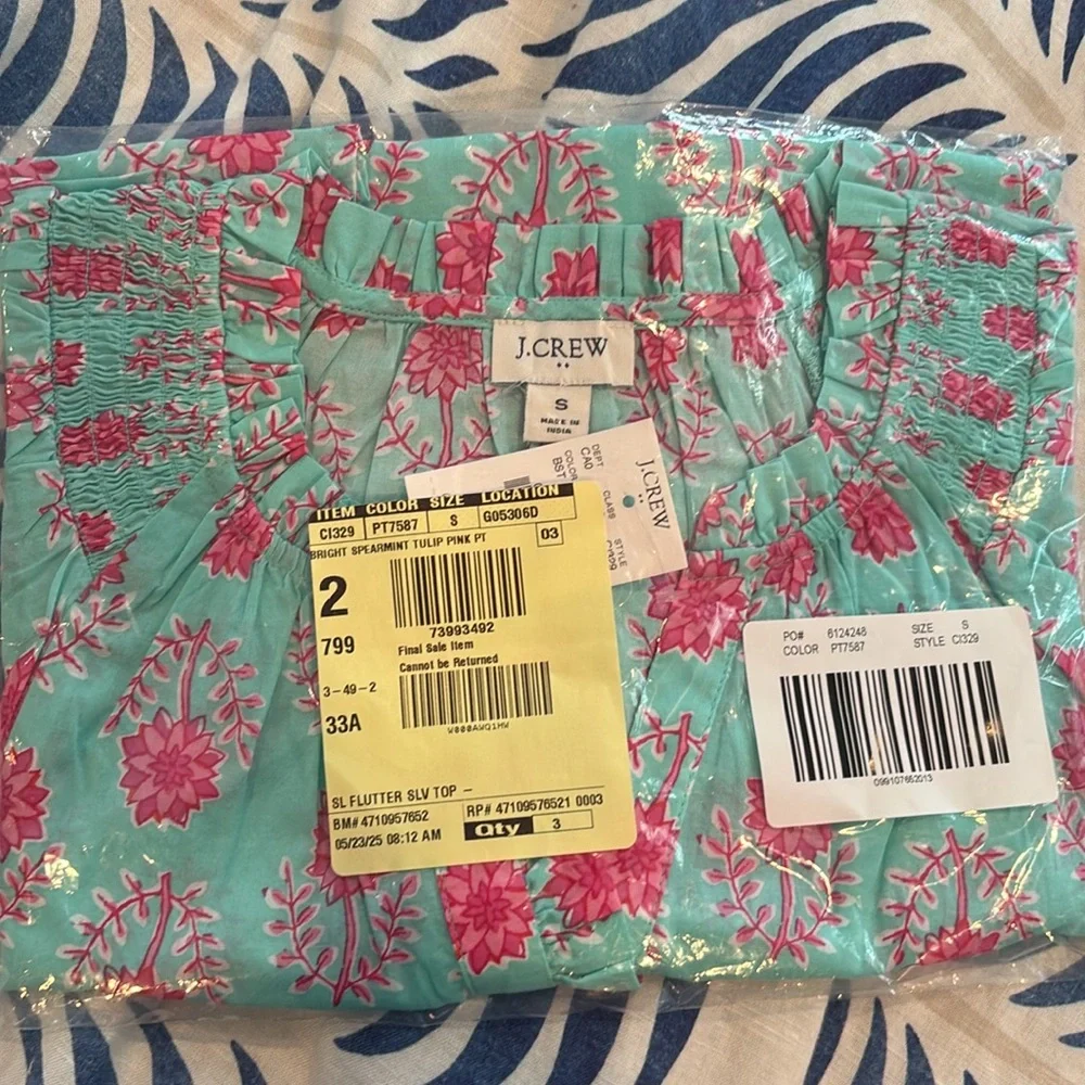 J. Crew Factory Pink and mint green block print  Floral Blouse